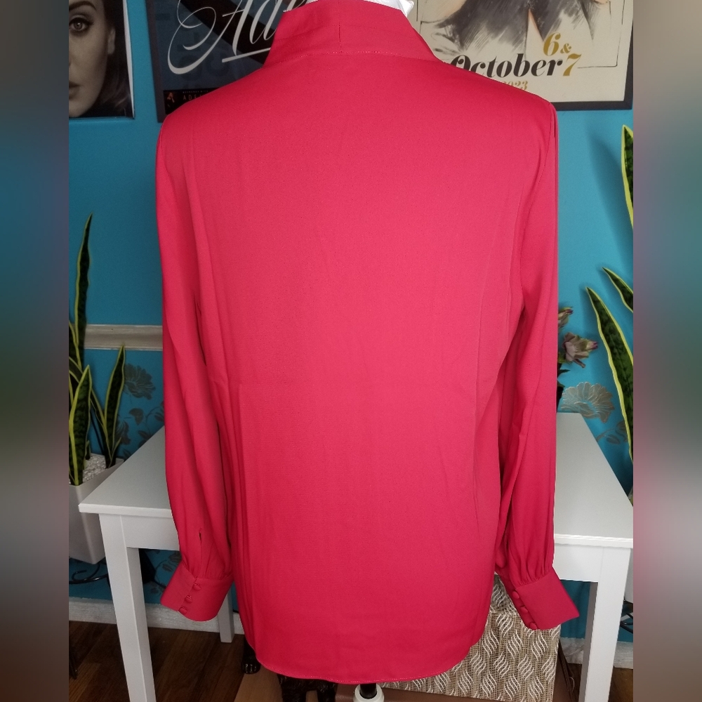 WHBM Long Sleeve V Neck Blouse Deep Red - Picture 4 of 12